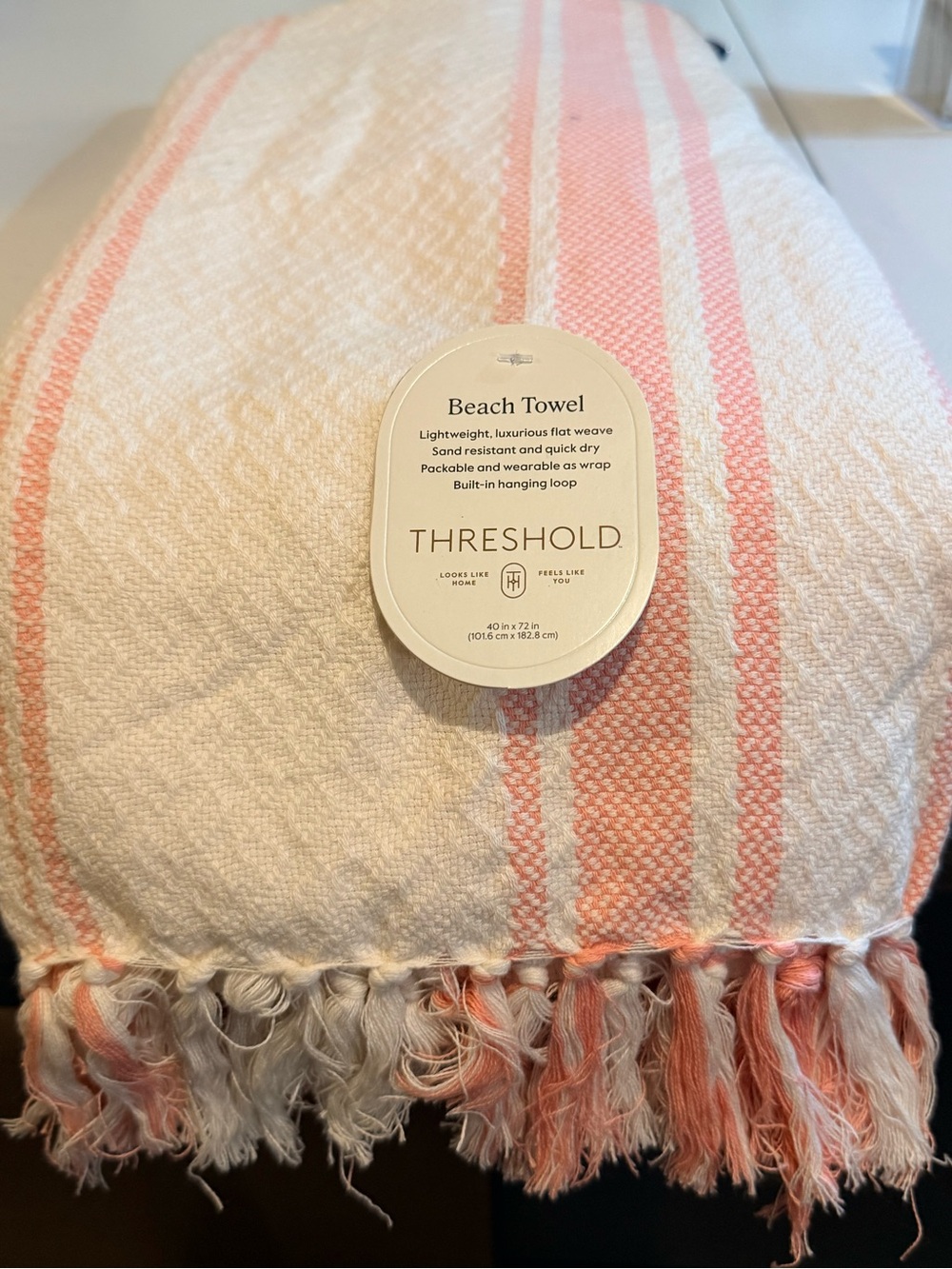 Threshold Pink and White Striped Beach Towel